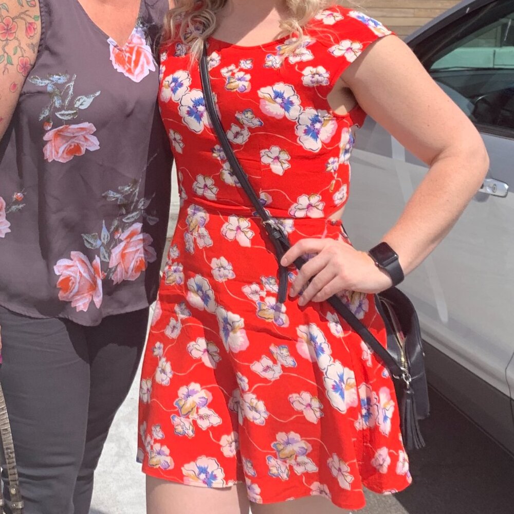 Forever 21 Red Floral Cutout Dress